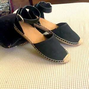 Black and tan Ulta suede flats with ankle strap